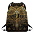 Golden Spiritual Dragonfly Print Drawstring Backpack
