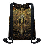 Golden Spiritual Dragonfly Print Drawstring Backpack