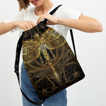 Golden Spiritual Dragonfly Print Drawstring Backpack