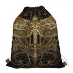 Golden Spiritual Dragonfly Print Drawstring Bag