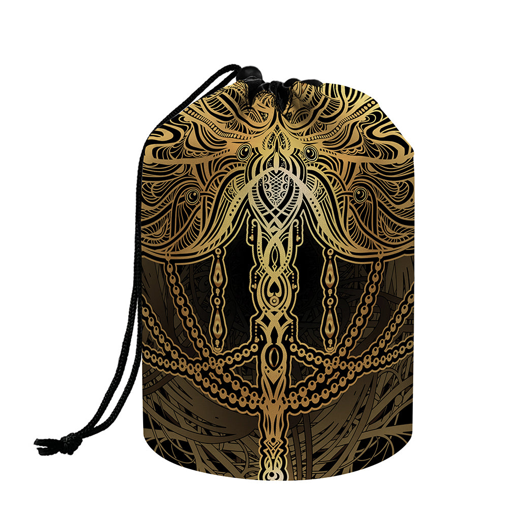 Golden Spiritual Dragonfly Print Drawstring Makeup Bag