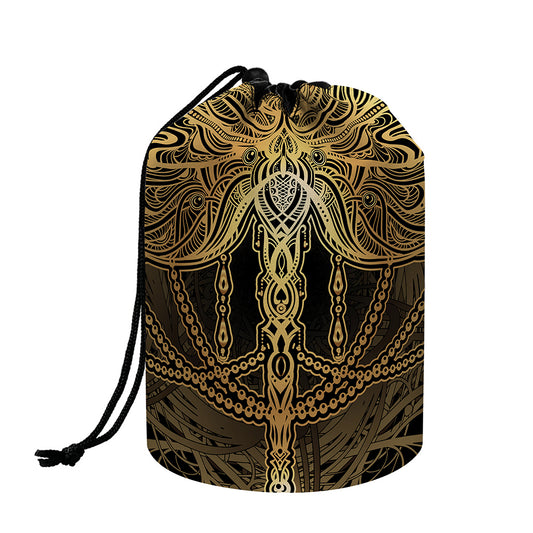 Golden Spiritual Dragonfly Print Drawstring Makeup Bag