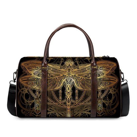 Golden Spiritual Dragonfly Print Duffle Bag