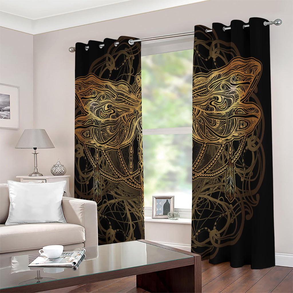 Golden Spiritual Dragonfly Print Extra Wide Grommet Curtains