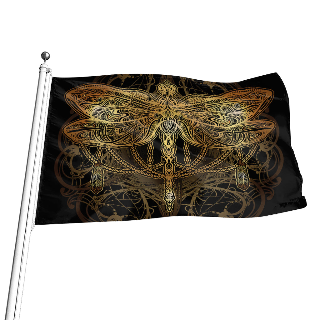 Golden Spiritual Dragonfly Print Flag