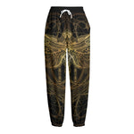 Golden Spiritual Dragonfly Print Fleece Lined Knit Pants
