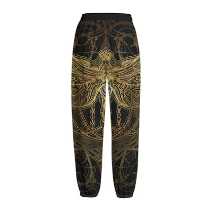 Golden Spiritual Dragonfly Print Fleece Lined Knit Pants