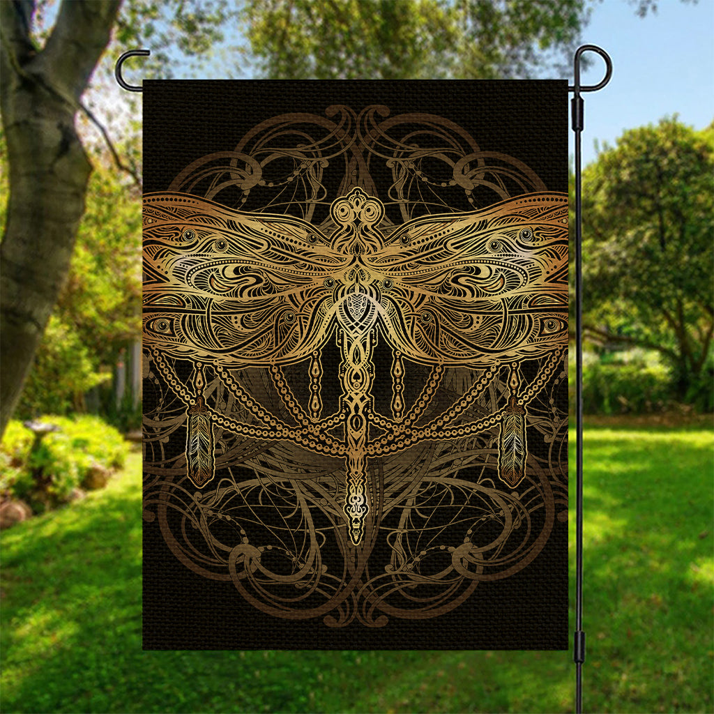 Golden Spiritual Dragonfly Print Garden Flag