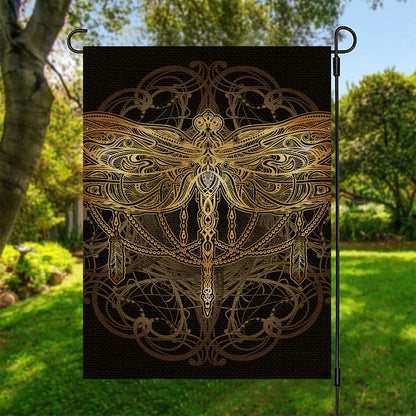 Golden Spiritual Dragonfly Print Garden Flag