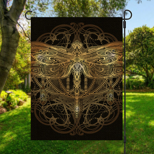 Golden Spiritual Dragonfly Print Garden Flag