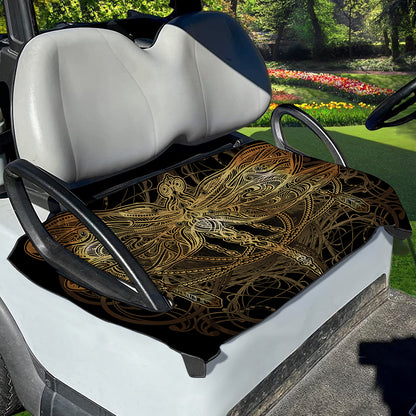 Golden Spiritual Dragonfly Print Golf Cart Seat Cover