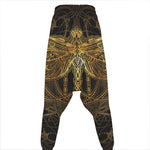 Golden Spiritual Dragonfly Print Hammer Pants