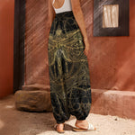 Golden Spiritual Dragonfly Print Harem Pants