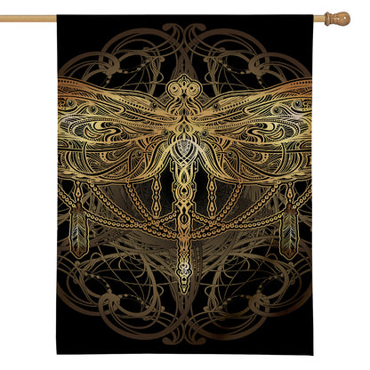 Golden Spiritual Dragonfly Print House Flag