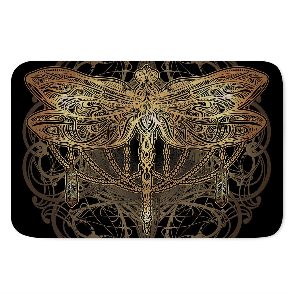 Golden Spiritual Dragonfly Print Indoor Door Mat