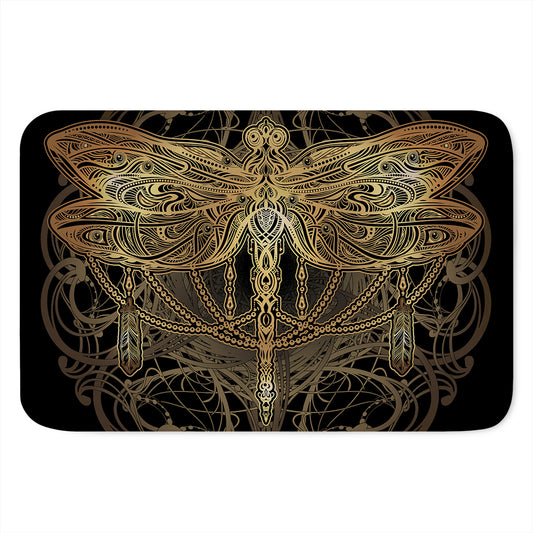 Golden Spiritual Dragonfly Print Indoor Door Mat