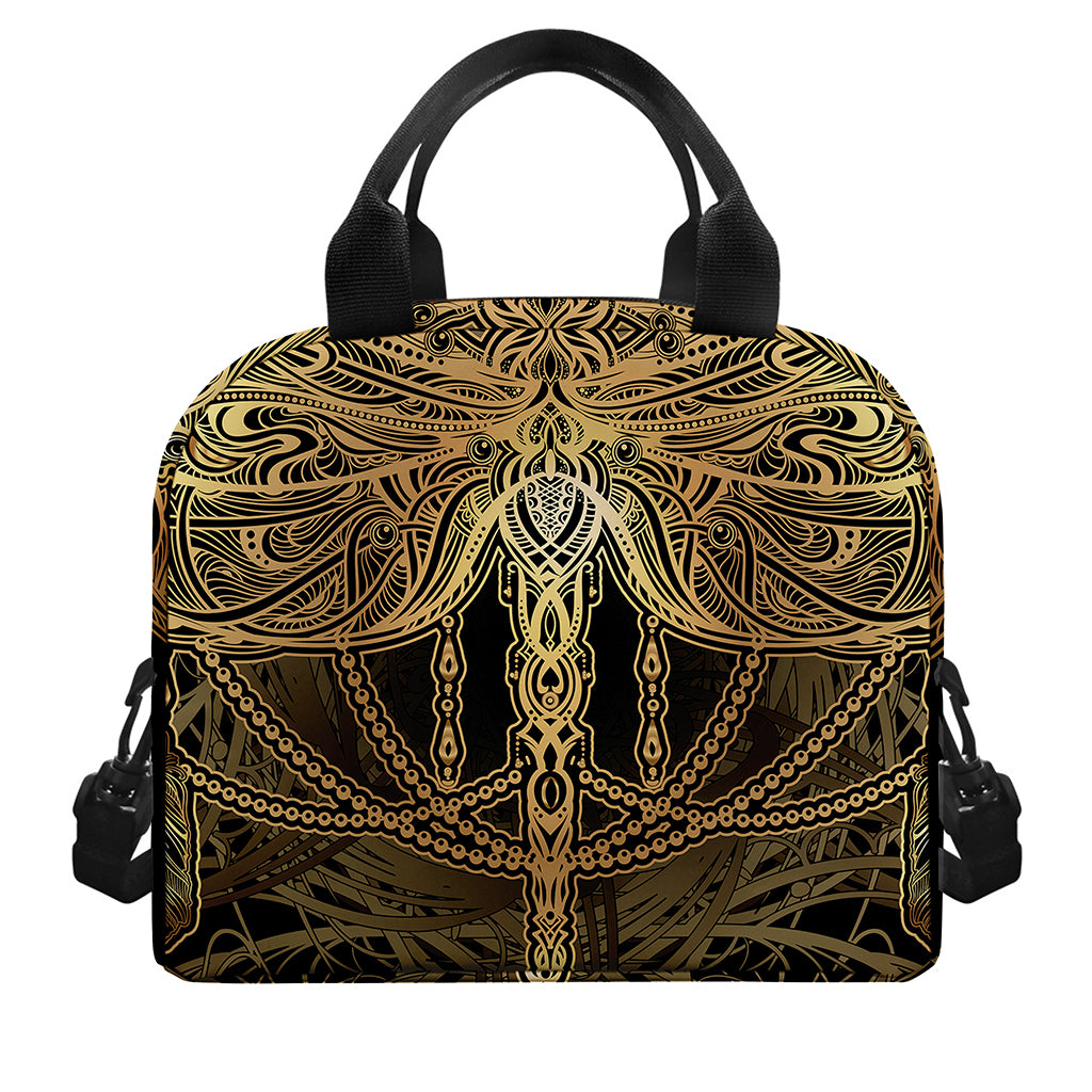 Golden Spiritual Dragonfly Print Insulated Lunch Bag