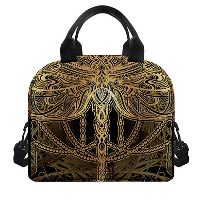 Golden Spiritual Dragonfly Print Insulated Lunch Bag
