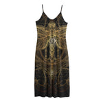 Golden Spiritual Dragonfly Print Jersey Midi Cami Dress