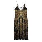 Golden Spiritual Dragonfly Print Jersey Midi Cami Dress