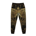 Golden Spiritual Dragonfly Print Jogger Pants
