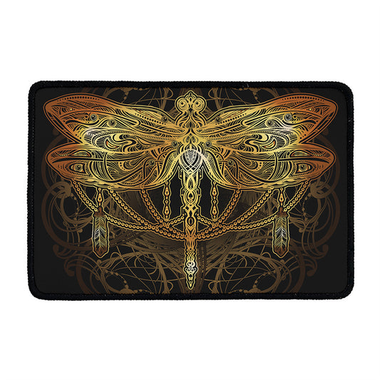Golden Spiritual Dragonfly Print Kitchen Mat