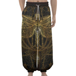 Golden Spiritual Dragonfly Print Lantern Pants