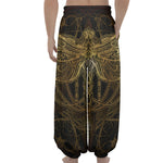 Golden Spiritual Dragonfly Print Lantern Pants