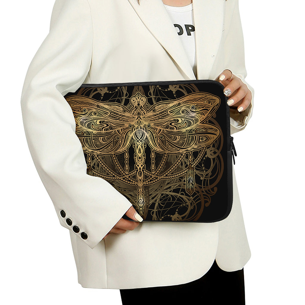 Golden Spiritual Dragonfly Print Laptop Sleeve
