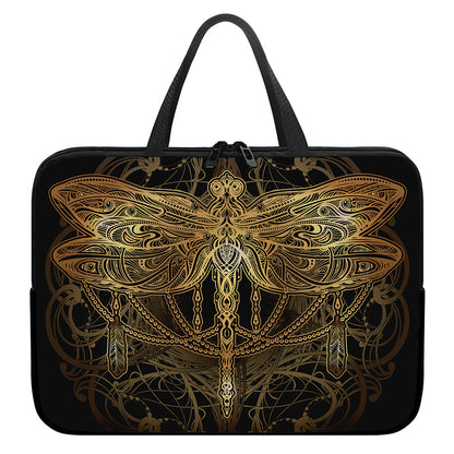 Golden Spiritual Dragonfly Print Laptop Sleeve With Handle