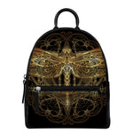 Golden Spiritual Dragonfly Print Leather Backpack