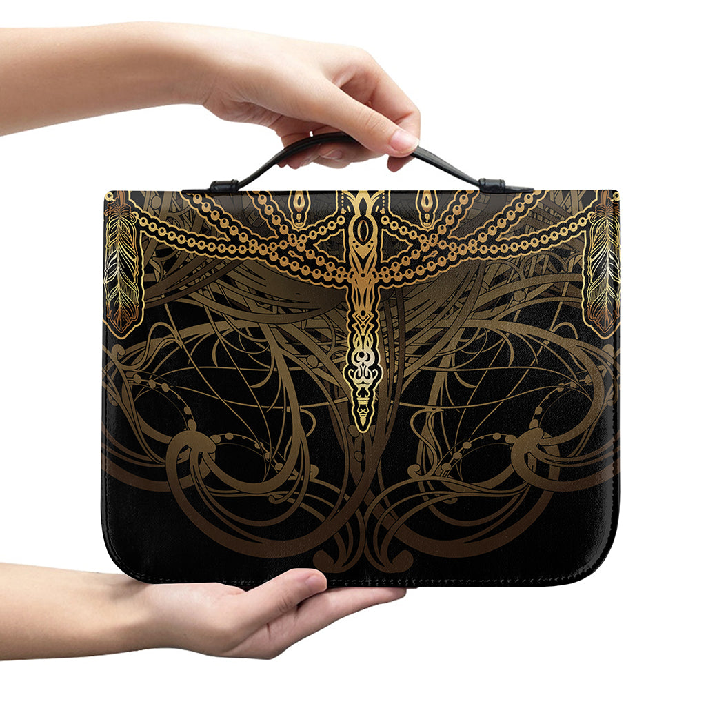 Golden Spiritual Dragonfly Print Leather Bible Cover