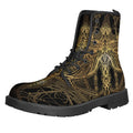 Golden Spiritual Dragonfly Print Lace-Up Boots