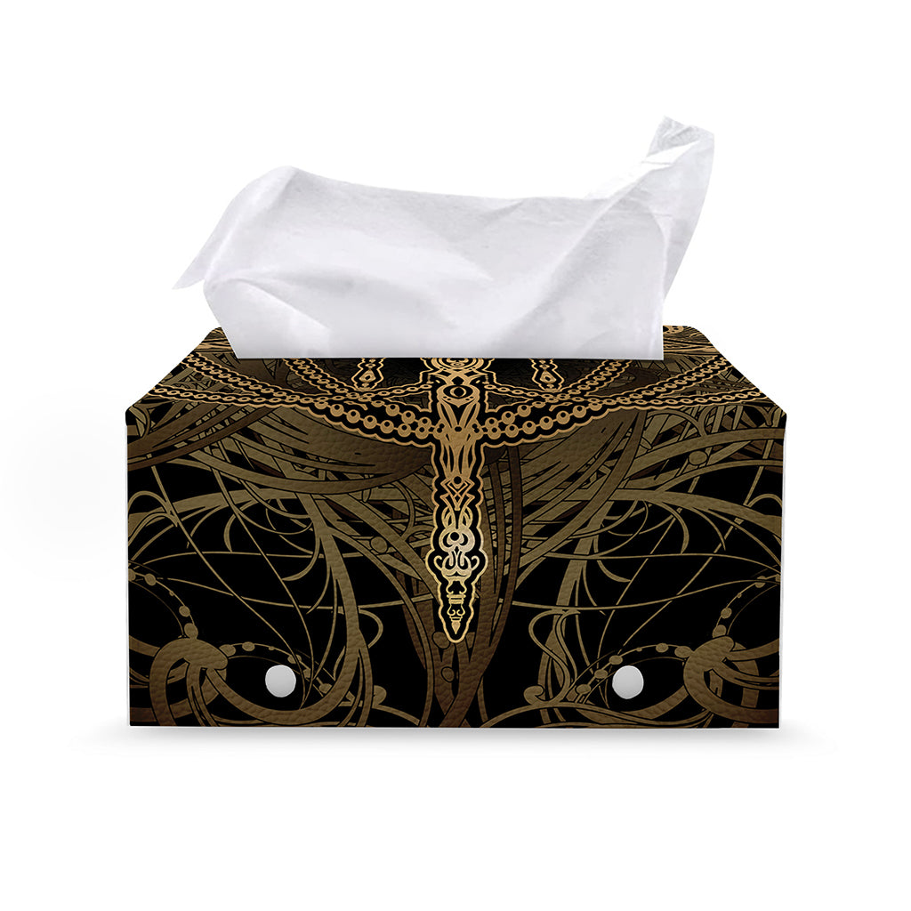 Golden Spiritual Dragonfly Print Leather Tissue Box Cover