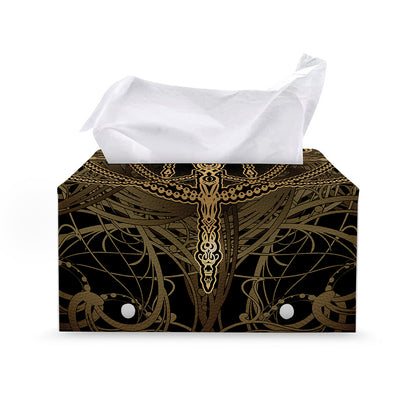 Golden Spiritual Dragonfly Print Leather Tissue Box Cover