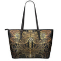 Golden Spiritual Dragonfly Print Leather Tote Bag With Zipper