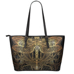 Golden Spiritual Dragonfly Print Leather Tote Bag