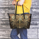 Golden Spiritual Dragonfly Print Leather Tote Bag
