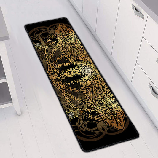 Golden Spiritual Dragonfly Print Long Kitchen Mat
