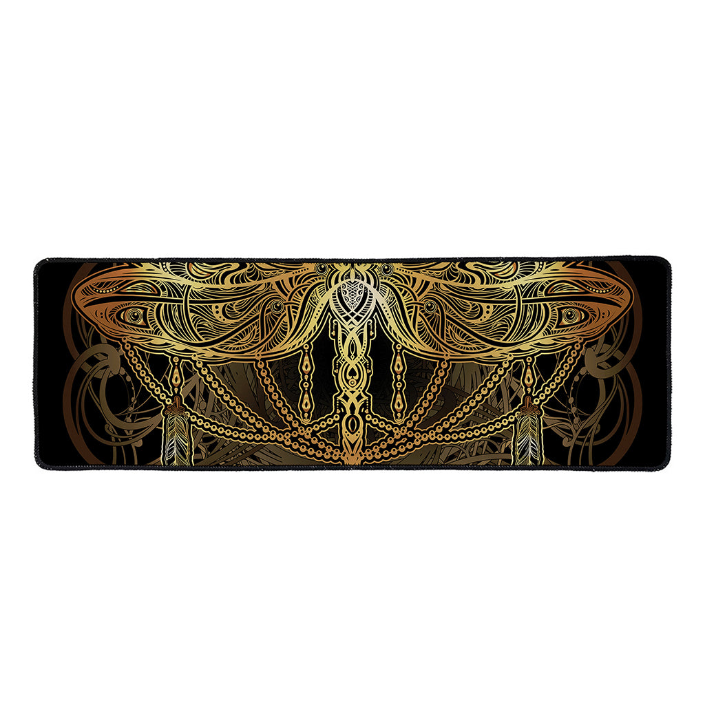 Golden Spiritual Dragonfly Print Long Kitchen Mat