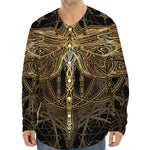 Golden Spiritual Dragonfly Print Long Sleeve Baseball Jersey