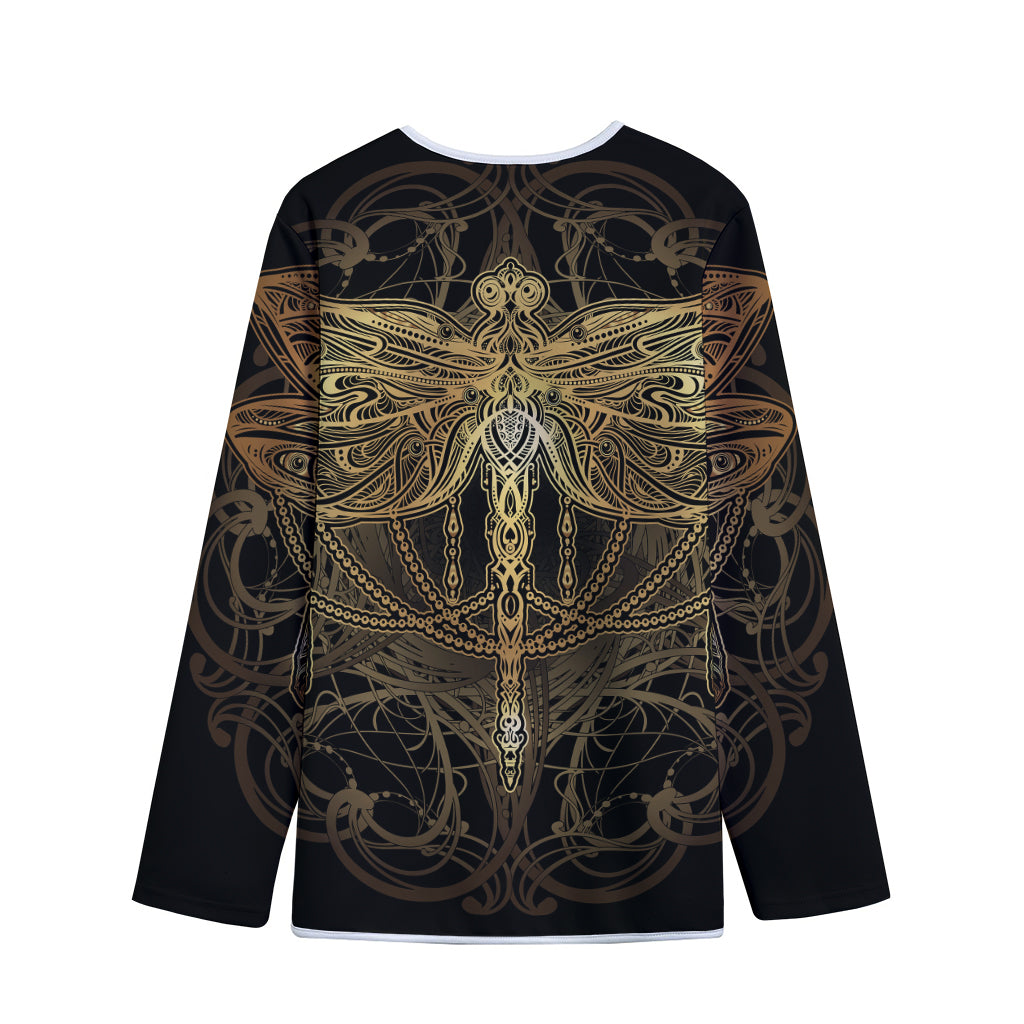 Golden Spiritual Dragonfly Print Long Sleeve Short Coat