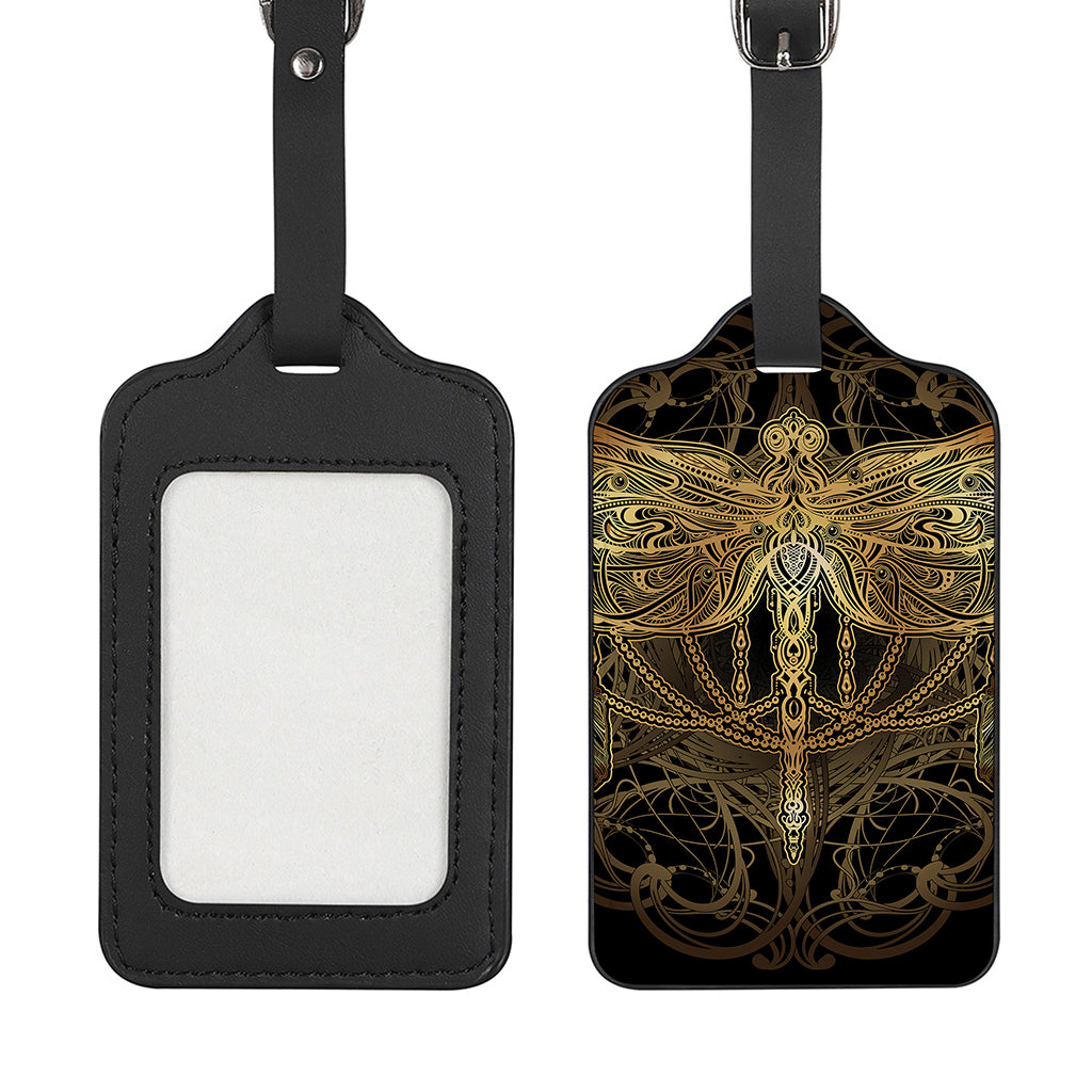 Golden Spiritual Dragonfly Print Luggage Tag