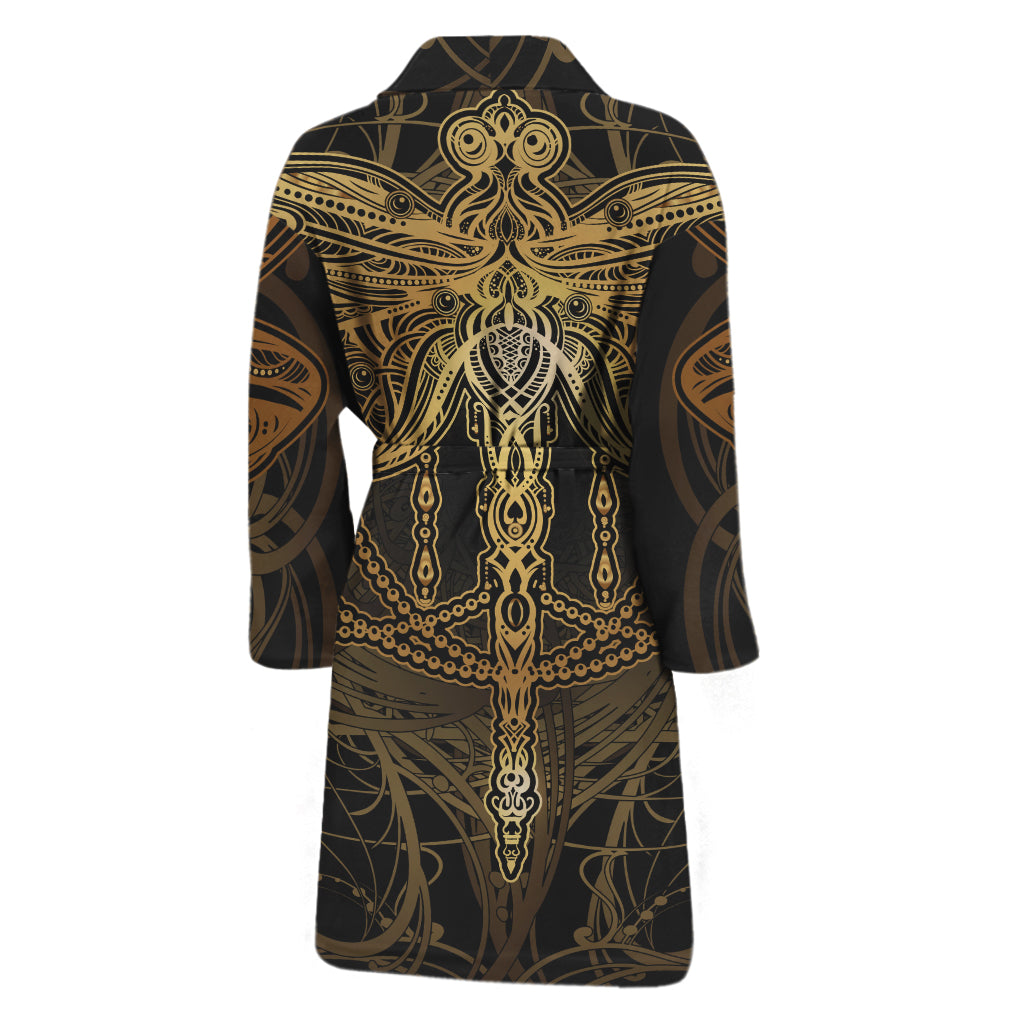 Golden Spiritual Dragonfly Print Men's Bathrobe