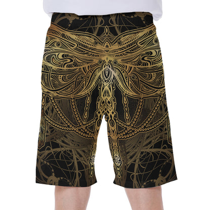 Golden Spiritual Dragonfly Print Men's Beach Shorts