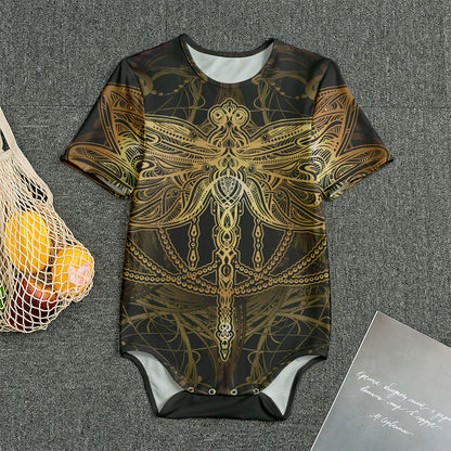 Golden Spiritual Dragonfly Print Men's Bodysuit