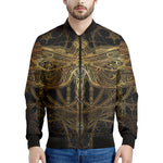 Golden Spiritual Dragonfly Print Men's Bomber Jacket