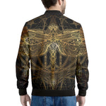 Golden Spiritual Dragonfly Print Men's Bomber Jacket