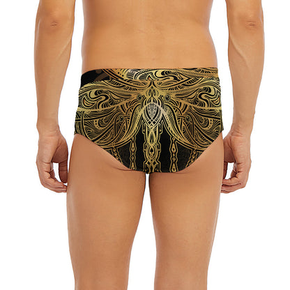 Golden Spiritual Dragonfly Print Men's Briefs