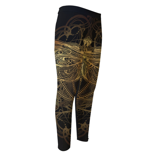 Golden Spiritual Dragonfly Print Men's Compression Pants